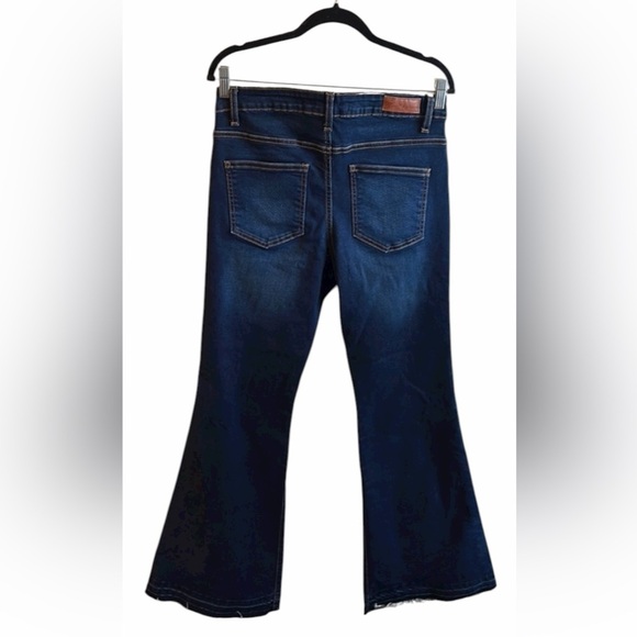 Lucky & Blessed Flare Jeans Size 14 Dark Wash Wide Leg Distressed Details - Picture 5 of 12